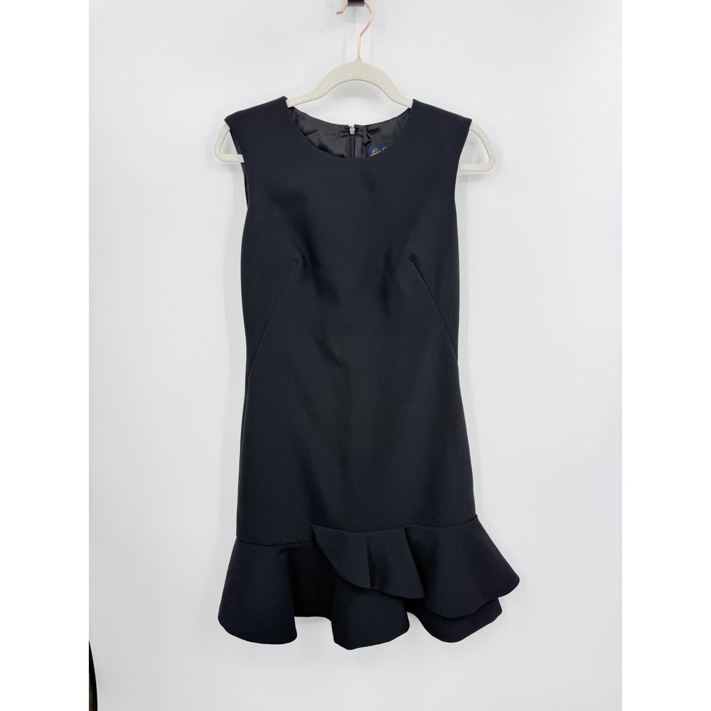 Luisa Spagnoli Ruffle Flounce Dress Womens 40 US 4 Black Sleeveless Crepe Mini